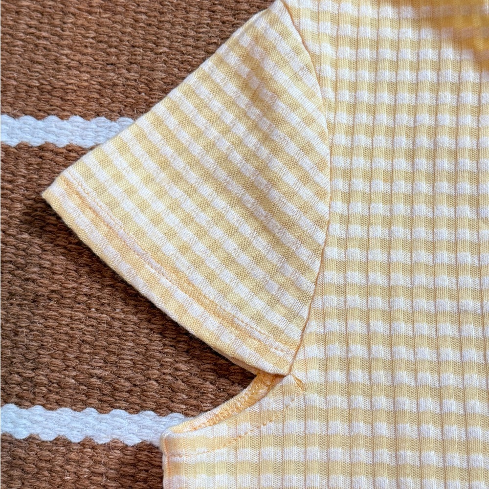 Madewell Gingham Bow Short Sleeve Top Yellow XS - Picture 7 of 11